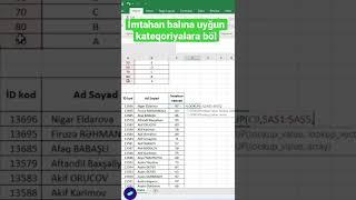 İmtahan balına uyğun kateqoriyalara böl   #exceltips #quicktips