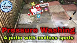 Pressure washing a small patio with endless spots and stains, *oddly satisfying video*