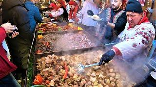 Giant Street Food Fest in Bucharest, Romania. Christmas Market. Targul de Craciun