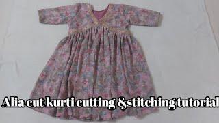 11 years girl alia cut kurti cutting &stitching tutorial/Alia cut kurti/Kids designer kurti