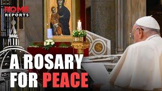 Francis prays a rosary to Our Lady in Santa Maria Maggiore to ask for an end to the war