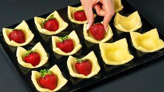 Dessert in 5 minutes! Just puff pastry and strawberries