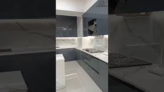 Island Style Kitchen in Dark Grey Acrylic | Modular Kitchen | Interior Design | #shorts #reels