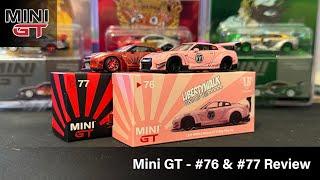 Mini GT - LB Works Nissan GT-R Pink Pig #76 MGT00076 & LB Works Nissan GT-R Candy Red 77 MGT00077