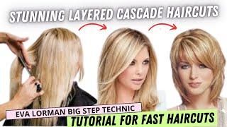 Tutorial for 4 Stunning Layered Cascade Haircuts on Medium Hair by Eva Lorman | Women Haircuts 2023