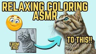 Beautiful Realistic Cat Coloring ASMR | Coloring sounds + #adultcoloring