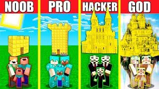 Minecraft Battle: GOLD CASTLE HOUSE BUILD CHALLENGE - NOOB vs PRO vs HACKER vs GOD / Animation