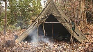 Overnight Solo Camp in a Canvas Tent - Bushcraft, Axe Work & Campfire