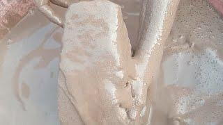 ASMR very soft sand and pure cement silk crunchy paste play dusty dipping crumble in 