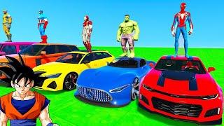 SPIDERMAN CARS MULTI UP DOWN Ramp Challenge ! SUPERHEROES HULK BIKE MOTOS Epic NEW Stunts - GTA V