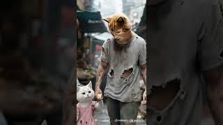 Poor cat with his baby walking alone in the bazar street #cat #catshorts