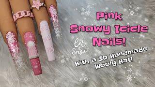 ICICLE & SNOWFLAKE NAILS WITH HANDMADE KNITTED WOOLY BOB HAT!! 