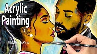 Black Couple Magic | Acrylic Painting Tutorial (Valentines day painting)