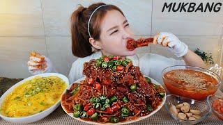 SUB) 땡초듬뿍 매운등뼈찜 버터달걀밥 시원한김치냉국 먹방 Spicy Backbone Kimchi soup Egg fried rice MUKBANG ASMR yummy eating