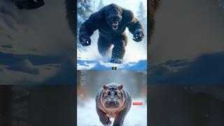 Black Yeti vs Cub Hippo vs ( Snow Leapord , Black Panther , lion ,,Panther , Monkey ) Epic Battle