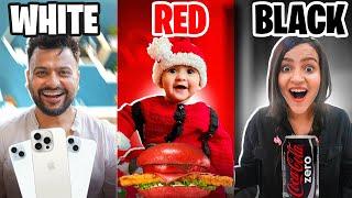 Red vs White vs Black CHALLENGE || EATING & BUYING Everything In ONE COLOR For 24 Hours