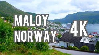 Maloy 4K Walking Tour Norway. Måløy, Norge.