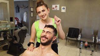 INSTANT SLEEP w/ LADY BARBER's ASMR FACE & SCALP & BACK MASSAGE | DEEP SOUNDS @Emircanasmr
