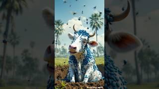 cow covered with millions of shine blue beetles saved by rescuers #cow #rescue #ai #humanity