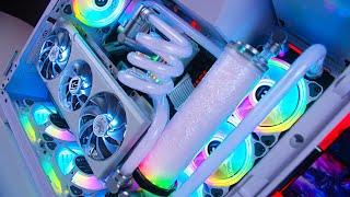 The ALL WHITE Custom Water Cooled RGB Gaming PC Build!