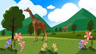 Giraffe Tree Nature Cartoon Background Loop / Animation Video / Satish Designgraphy