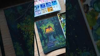 Mossy lantern gouache painting ⭐️ #gouache #painting #art