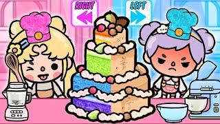 Rich and Poor Twins Make Cake In Left and Right Challenge  | Toca Life Story |Toca Boca