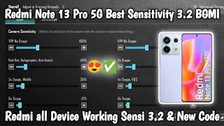 Redmi Note 13 Pro 5G Best Sensitivity 3.2 BGMI | Redmi all Device Working Sensitivity