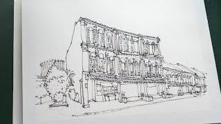 Sketching Challenging Roof Angles (timelapse tutorial) Duxton Hill Shophouses