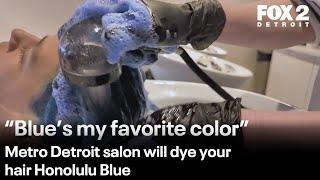 Salon dying hair Honolulu Blue to support Detroit Lions