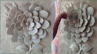 making a 3D floral mural painting with water based clay//flower mural painting