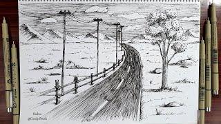 How to Draw A Landscape Scenery | Pen & Ink Drawing #5