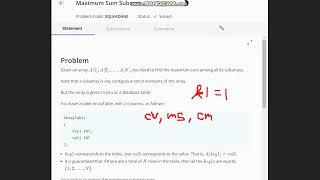 Maximum Sum Subarray | SQLKADANE | Contest | Codechef | STARTSQL