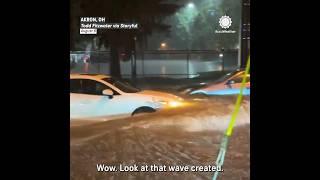 Cars Make Waves During Extreme Flooding in Akron, Ohio