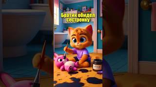 Братик обидел сестрёнку-котенка #cats #dalle3 #aiart #кот #юмор #ии #мультик #aicat #рек #cartoon