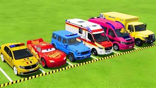 TRANSPORTING POLICE CARS, AMBULANCE EMERGENCY VEHICLES WITH TRUCKS ! Farming Simulator 22