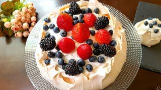 Classic pavlova Recipe | وصفة بافلوفا | Berries pavlova with whipped cream |