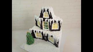 3D cake WINTER HOUSE! for CHRISTMAS, New Year Decoration with protein custard