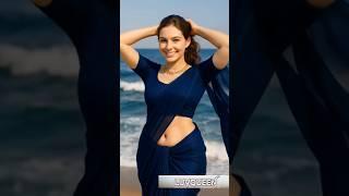 "Beautiful Girl in Blue Saree at Beachside – Dreamy Look!"