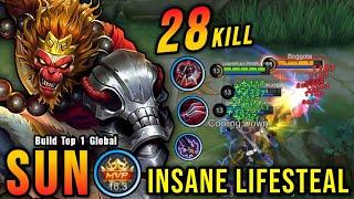 28 Kills + 2x MANIAC!! Sun New Build Insane LifeSteal (AUTOWIN) - Build Top 1 Global Sun ~ MLBB