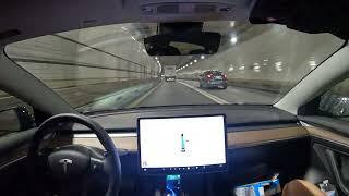 Driving Through  Baltimore Inner Harbor Tunnel I-95 using Tesla Fsdbeta ️