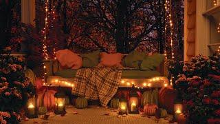 Autumn Night Porch Swing Ambience | Fall Night Sounds, Crickets, Owls, Falling Leaves