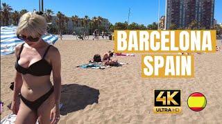  BARCELONA (SPAIN)  ️ Barceloneta Best Beach Walk Tour 4K