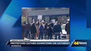 Protestors gather in downtown Evansville on Saturday