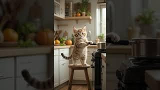 Baby Cat Cooks for Sick Mom ️ #cat #cutecats