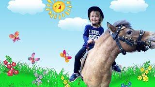 Margo on the show with horses  Riding on horse and walk in old village | Story for kids