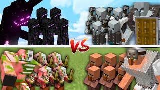 MINECRAFT RAID and VILLAGERS VS NETHER and END in Minecraft Mob Battle