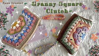CROCHET BAG  Crochet Phone Bag Tutorial  Granny Square Clutch Bag
