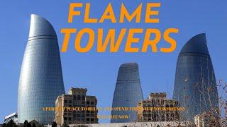 Trip to Flame Towers, Baku by funicular tram service 4K