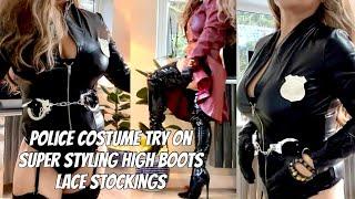 STYLING Leather Worlds Police Costume ANN SUMMERS HouseofCB Leather Coat Overknee HighBoots Stocking